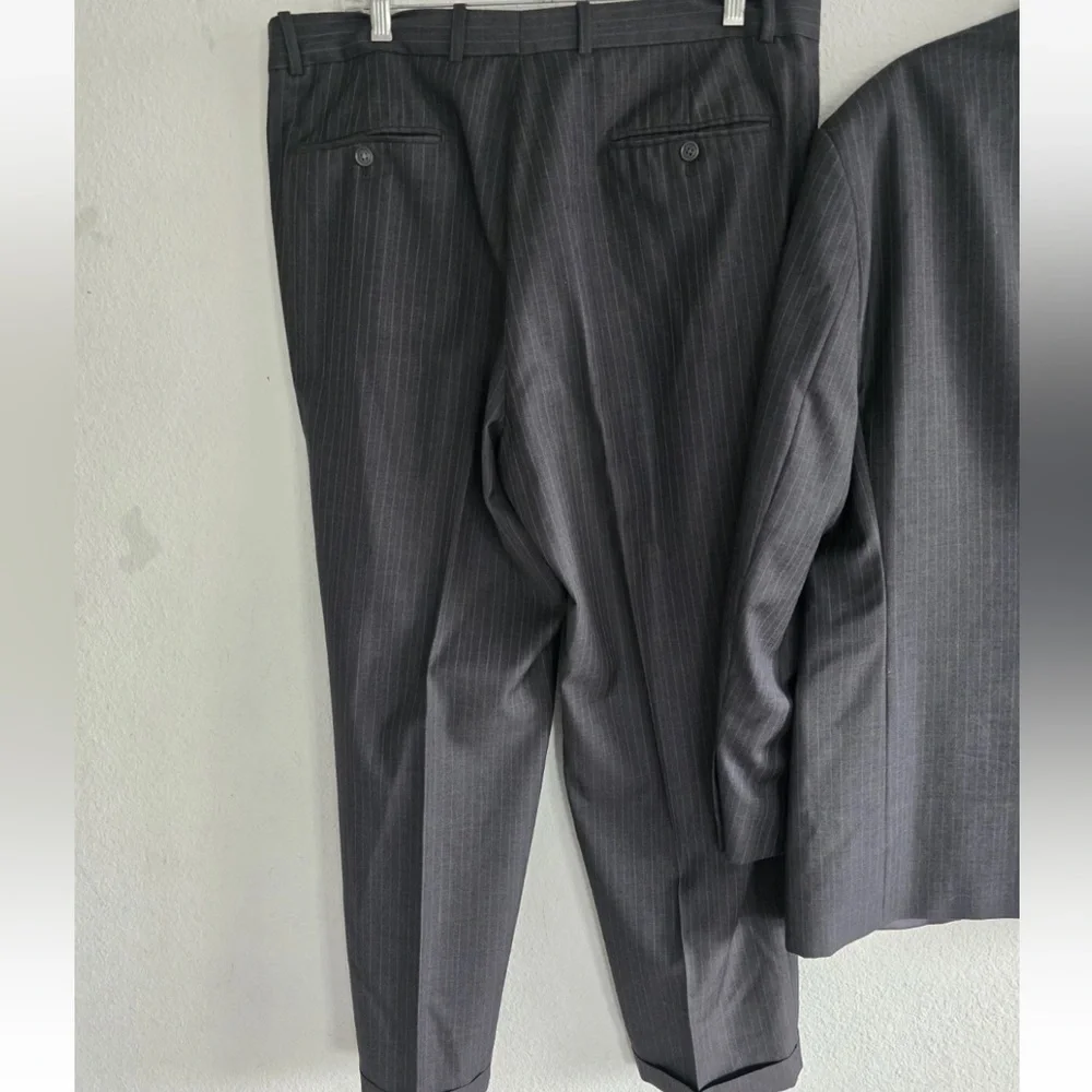 Linea Uomo Suit Sports Coat Pants Men 43 Gray Pinstripe Wool 4button 43x36 Flaw